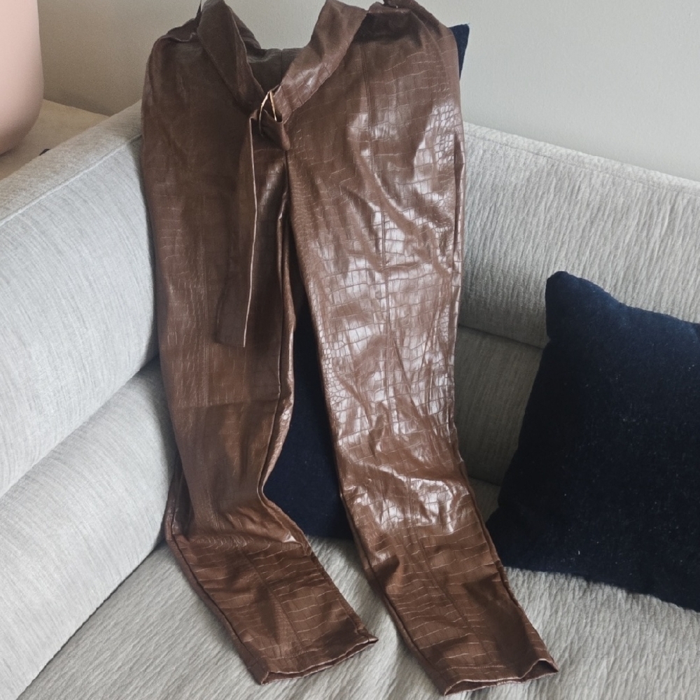 JLUXLABEL Brown Croc-Embossed Pants